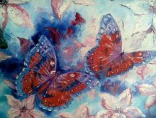 Живопись цветов: Бабочки в лилиях. Художник: Алексеенко Лариса